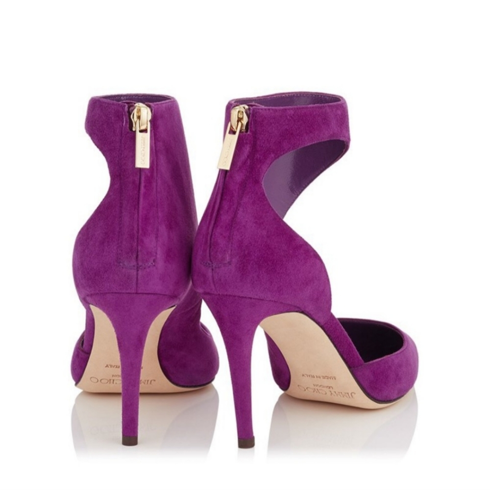 Jimmy Choo Taria 85 Madeline fuchsia cut out suede heeled booties 40.5 $825 - Picture 5 of 11